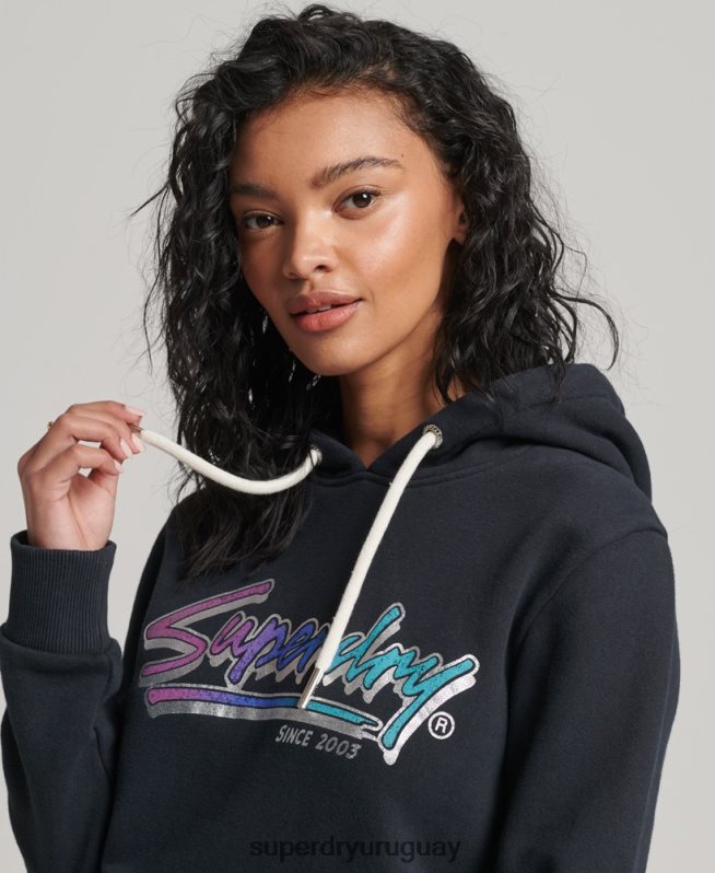 uy Superdry mujer sudadera con capucha vintage con motivo del centro gris oscuro DT2N8Z2274 ropa