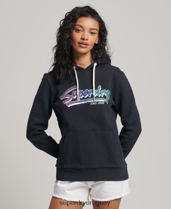 uy Superdry mujer sudadera con capucha vintage con motivo del centro gris oscuro DT2N8Z2274 ropa