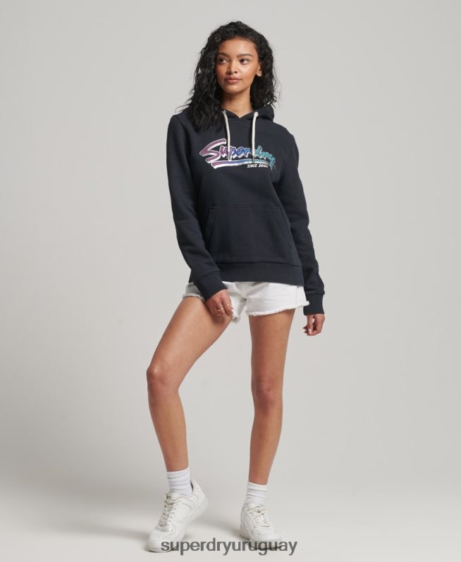 uy Superdry mujer sudadera con capucha vintage con motivo del centro gris oscuro DT2N8Z2274 ropa