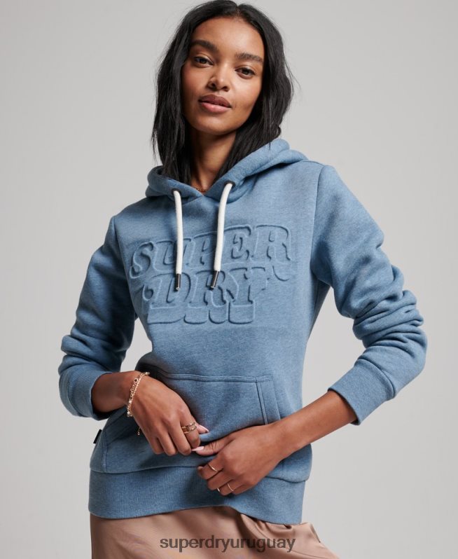 uy Superdry mujer sudadera con capucha vintage cooper en relieve azul claro DT2N8Z2241 ropa