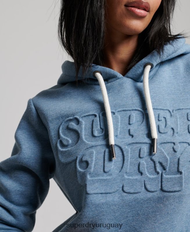 uy Superdry mujer sudadera con capucha vintage cooper en relieve azul claro DT2N8Z2241 ropa