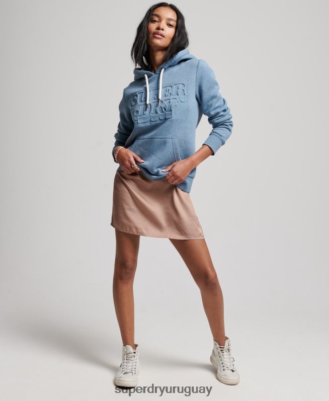 uy Superdry mujer sudadera con capucha vintage cooper en relieve azul claro DT2N8Z2241 ropa