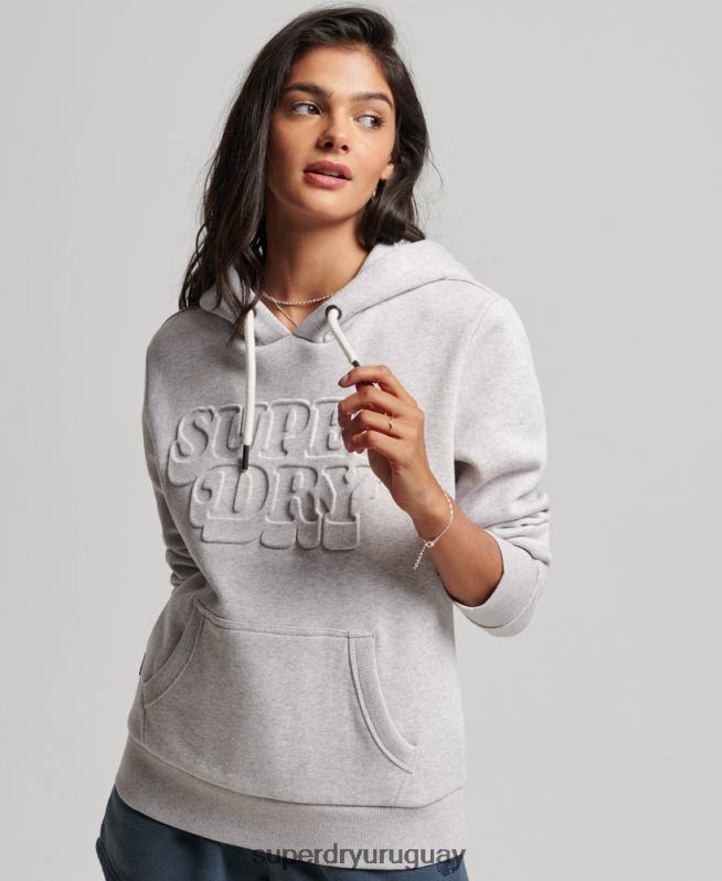 uy Superdry mujer sudadera con capucha vintage cooper en relieve gris claro DT2N8Z3299 ropa