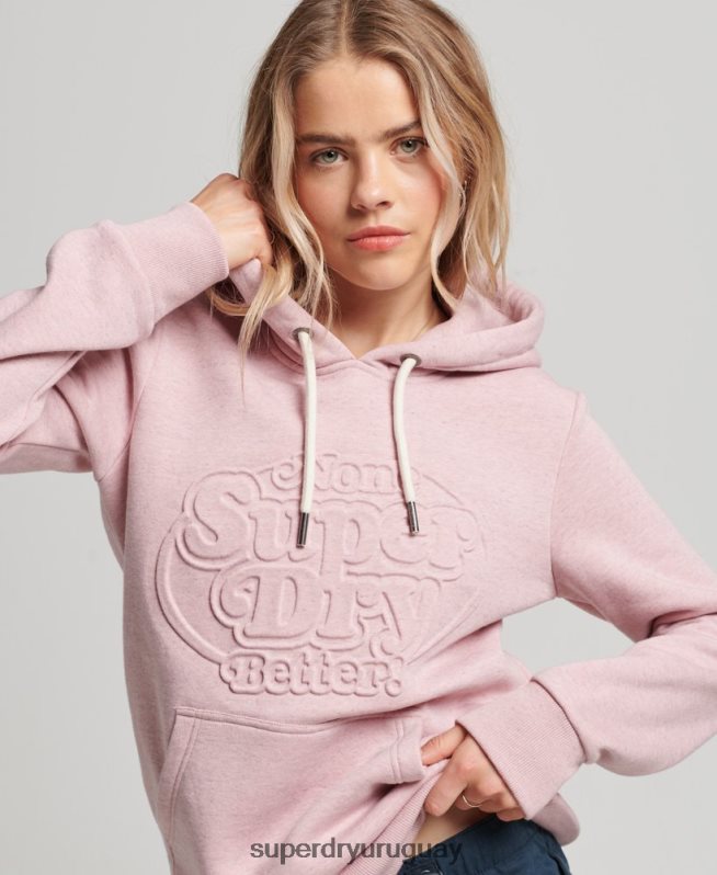 uy Superdry mujer sudadera con capucha vintage cooper en relieve rosa DT2N8Z2323 ropa