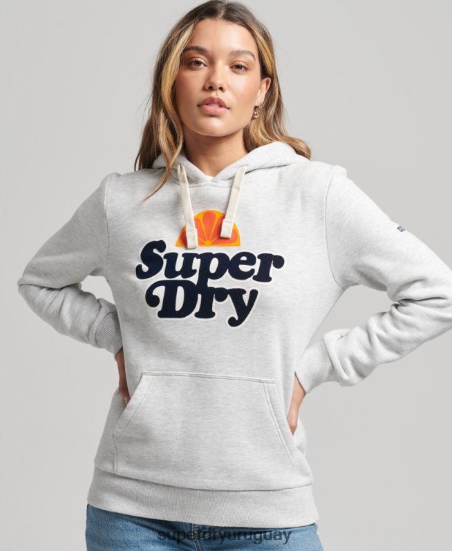 uy Superdry mujer sudadera con capucha vintage cooper nostalgia gris claro DT2N8Z5770 ropa