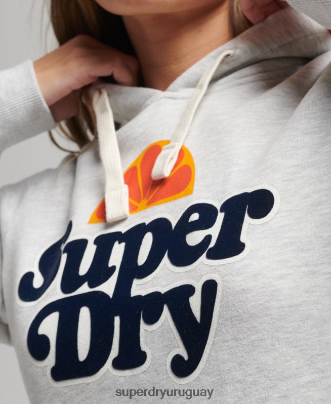 uy Superdry mujer sudadera con capucha vintage cooper nostalgia gris claro DT2N8Z5770 ropa
