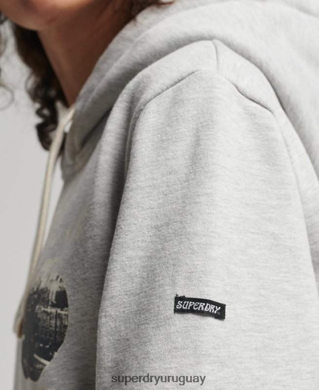 uy Superdry mujer sudadera con capucha vintage de líneas cruzadas gris claro DT2N8Z6063 ropa