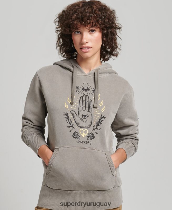 uy Superdry mujer sudadera con capucha vintage de paz y amor caqui DT2N8Z6036 ropa