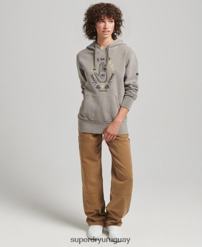 uy Superdry mujer sudadera con capucha vintage de paz y amor caqui DT2N8Z6036 ropa