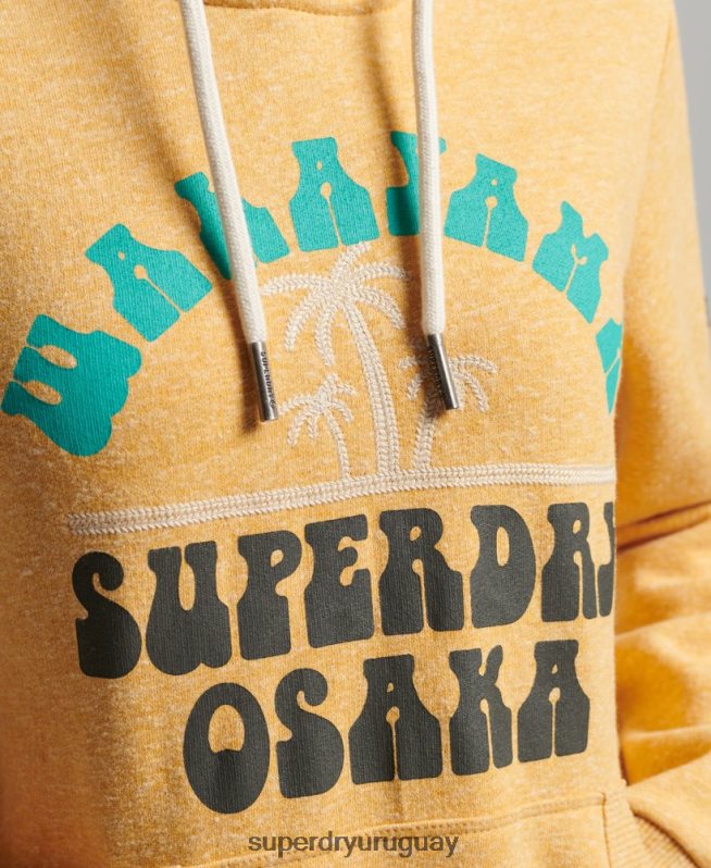 uy Superdry mujer sudadera con capucha vintage genial al aire libre amarillo DT2N8Z2258 ropa