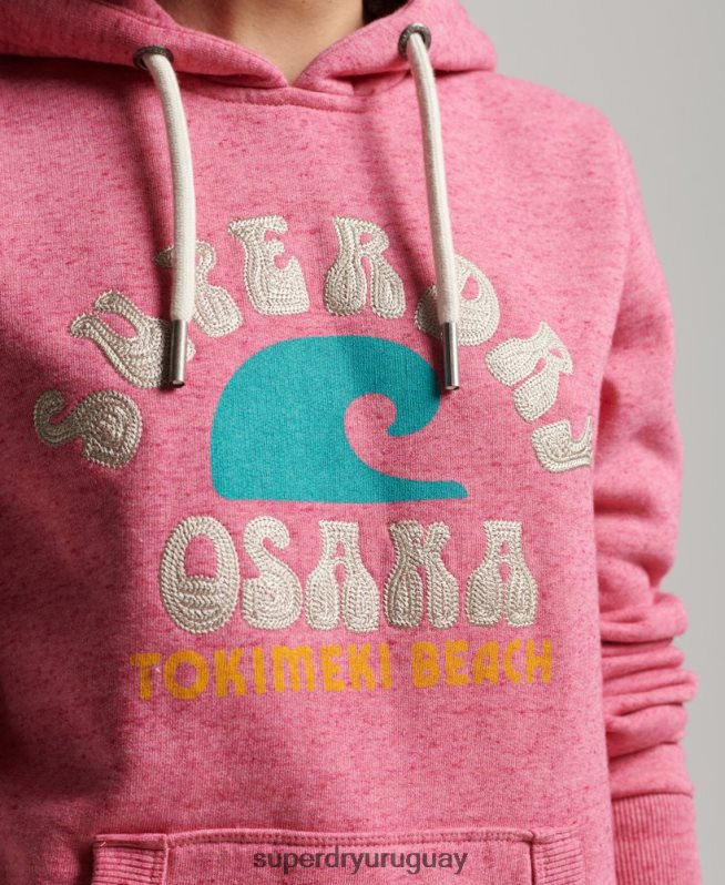 uy Superdry mujer sudadera con capucha vintage genial al aire libre rosa DT2N8Z2257 ropa
