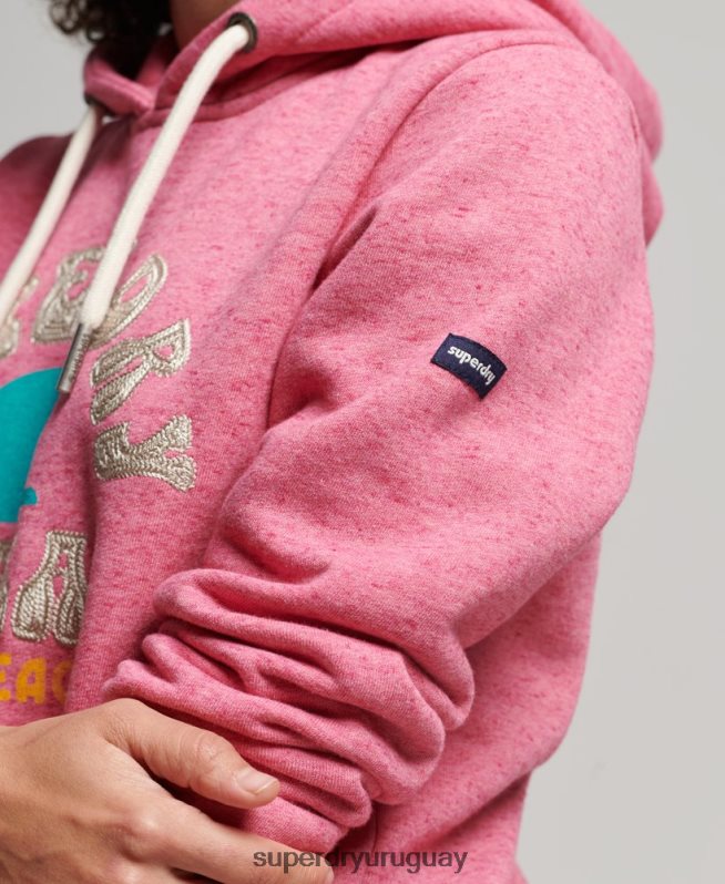 uy Superdry mujer sudadera con capucha vintage genial al aire libre rosa DT2N8Z2257 ropa