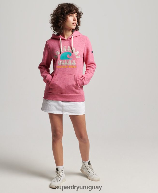 uy Superdry mujer sudadera con capucha vintage genial al aire libre rosa DT2N8Z2257 ropa