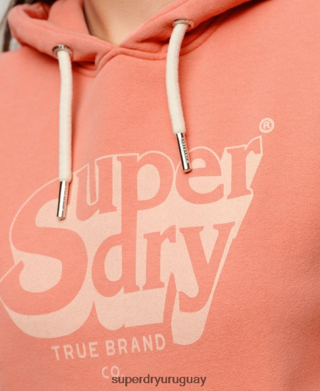 uy Superdry mujer sudadera con capucha vintage shadow coral DT2N8Z2243 ropa