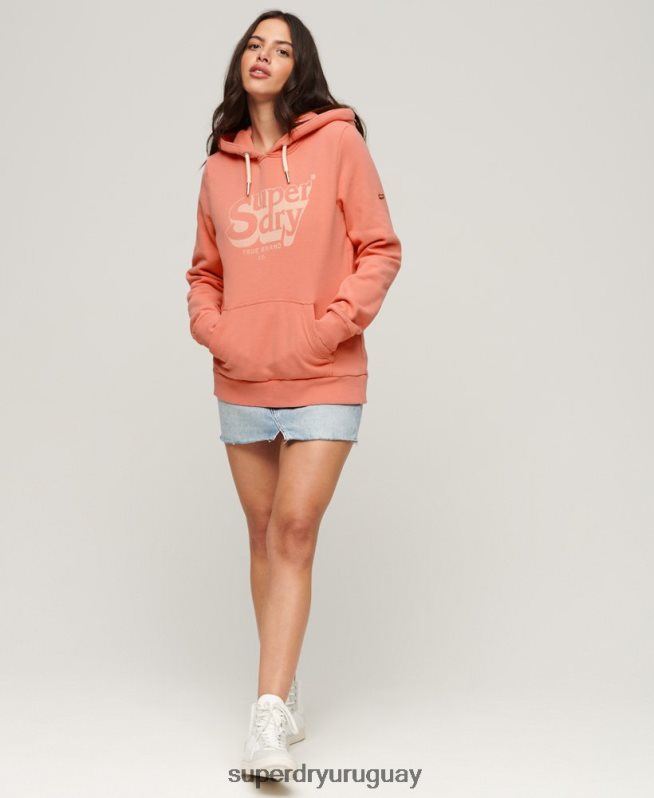 uy Superdry mujer sudadera con capucha vintage shadow coral DT2N8Z2243 ropa