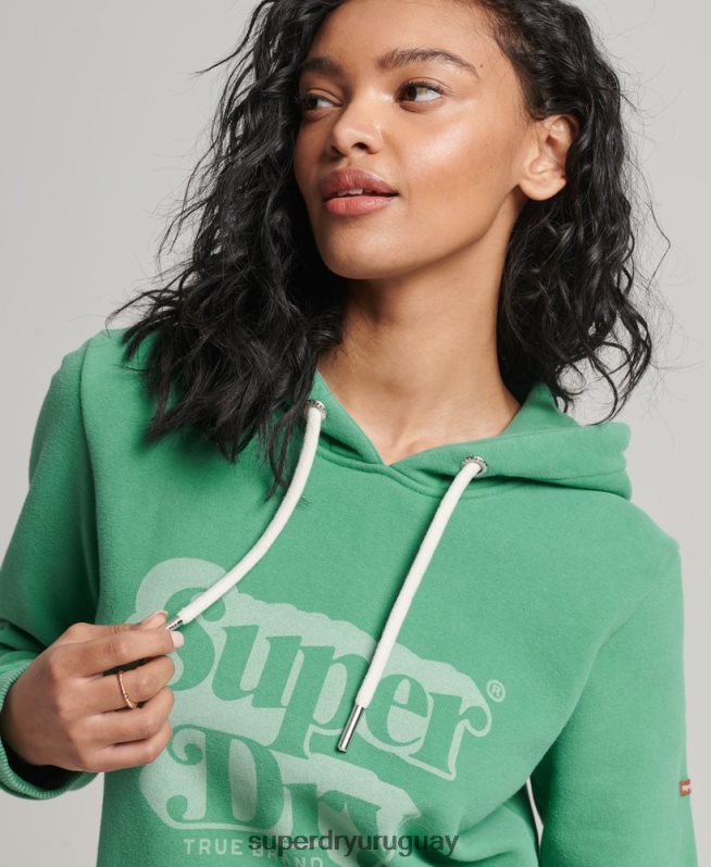 uy Superdry mujer sudadera con capucha vintage shadow verde DT2N8Z2202 ropa