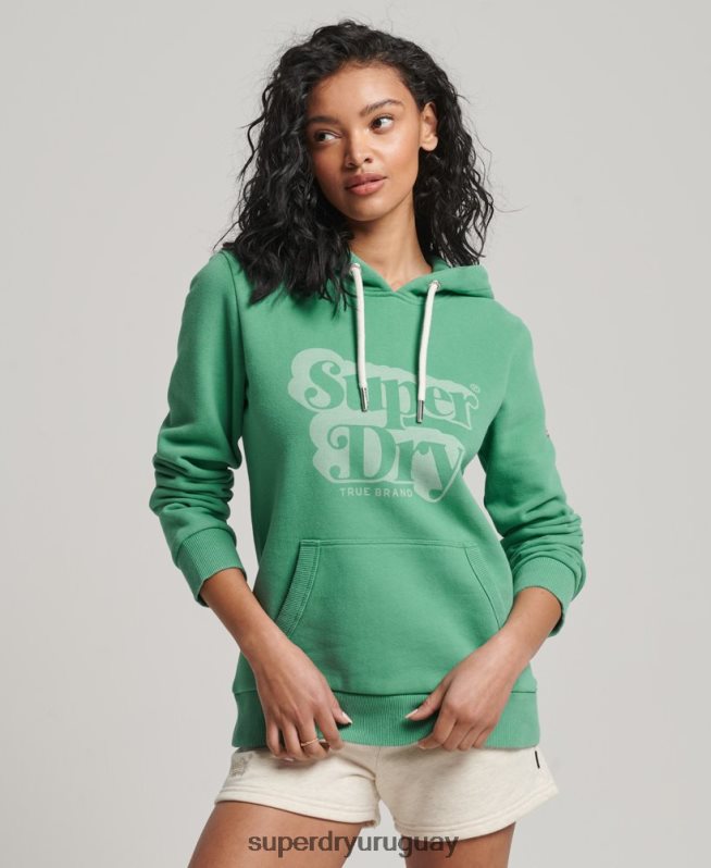 uy Superdry mujer sudadera con capucha vintage shadow verde DT2N8Z2202 ropa