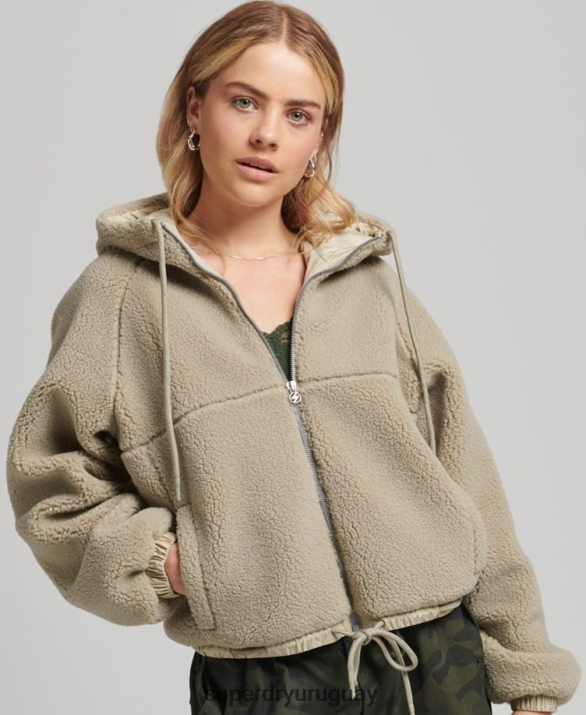 uy Superdry mujer sudadera con capucha y cremallera beige DT2N8Z5771 ropa