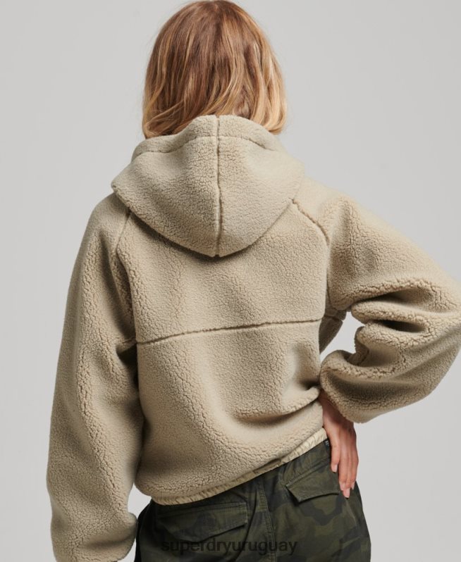 uy Superdry mujer sudadera con capucha y cremallera beige DT2N8Z5771 ropa