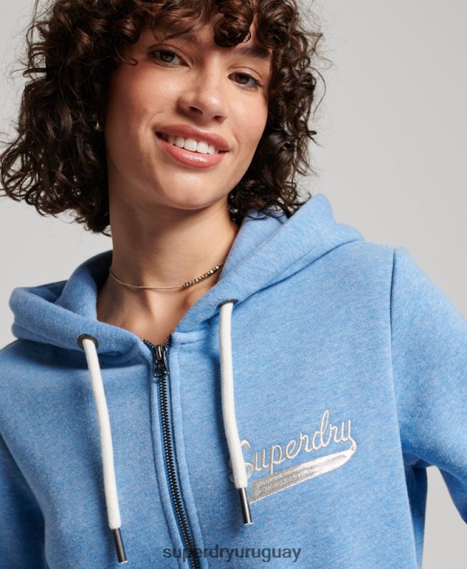 uy Superdry mujer sudadera con capucha y cremallera con texto vintage azul DT2N8Z2289 ropa