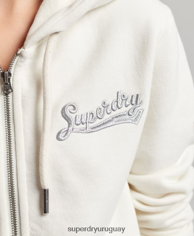 uy Superdry mujer sudadera con capucha y cremallera con texto vintage blanco DT2N8Z2319 ropa