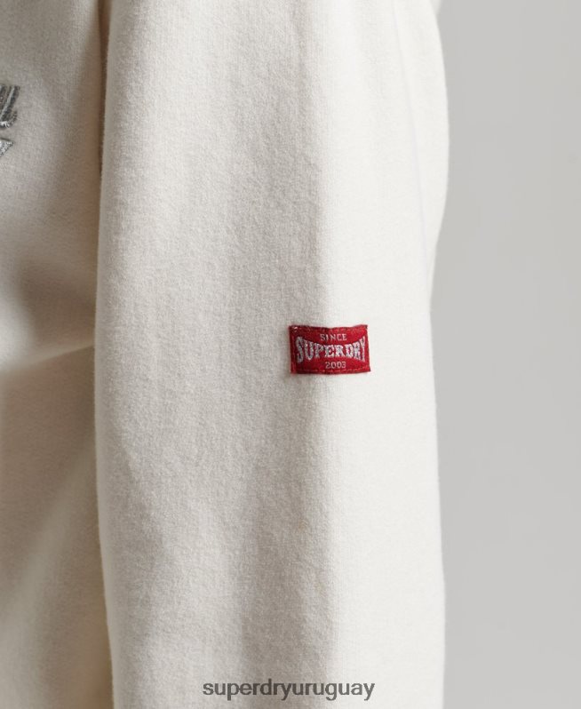 uy Superdry mujer sudadera con capucha y cremallera con texto vintage blanco DT2N8Z2319 ropa