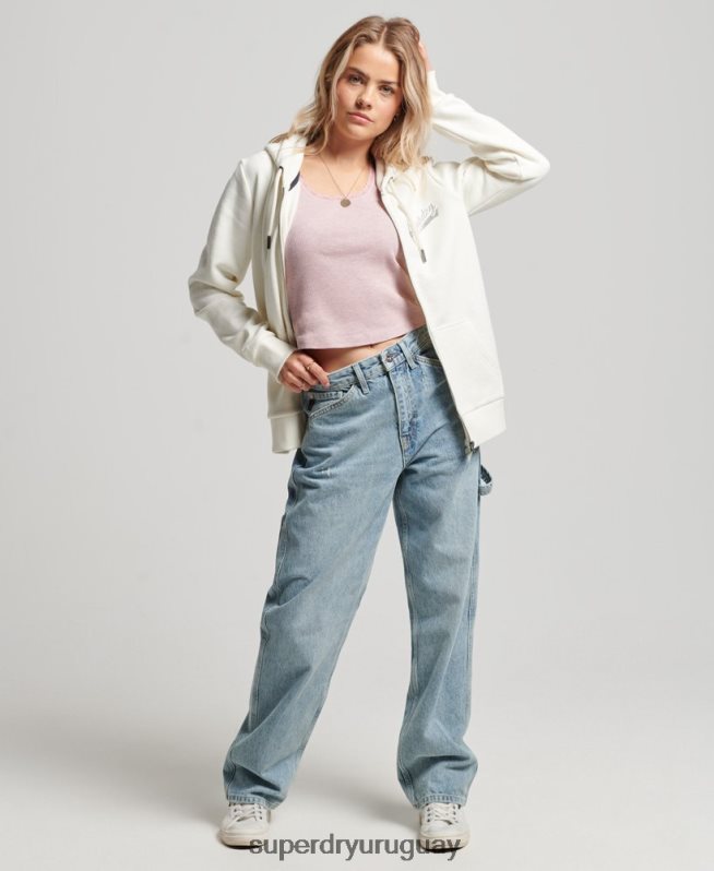 uy Superdry mujer sudadera con capucha y cremallera con texto vintage blanco DT2N8Z2319 ropa
