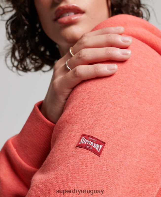 uy Superdry mujer sudadera con capucha y cremallera con texto vintage coral DT2N8Z3374 ropa