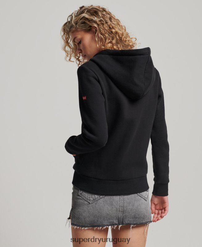 uy Superdry mujer sudadera con capucha y cremallera con texto vintage negro DT2N8Z2293 ropa