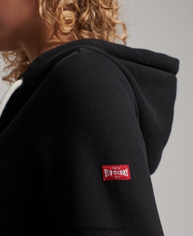 uy Superdry mujer sudadera con capucha y cremallera con texto vintage negro DT2N8Z2293 ropa