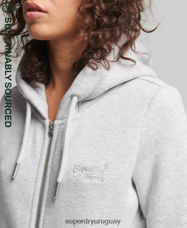 uy Superdry mujer sudadera con capucha y cremallera de algodón orgánico con logo vintage bordado gris claro DT2N8Z3316 ropa