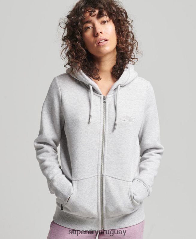 uy Superdry mujer sudadera con capucha y cremallera de algodón orgánico con logo vintage bordado gris claro DT2N8Z3316 ropa