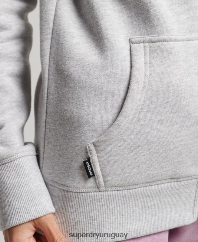 uy Superdry mujer sudadera con capucha y cremallera de algodón orgánico con logo vintage bordado gris claro DT2N8Z3316 ropa