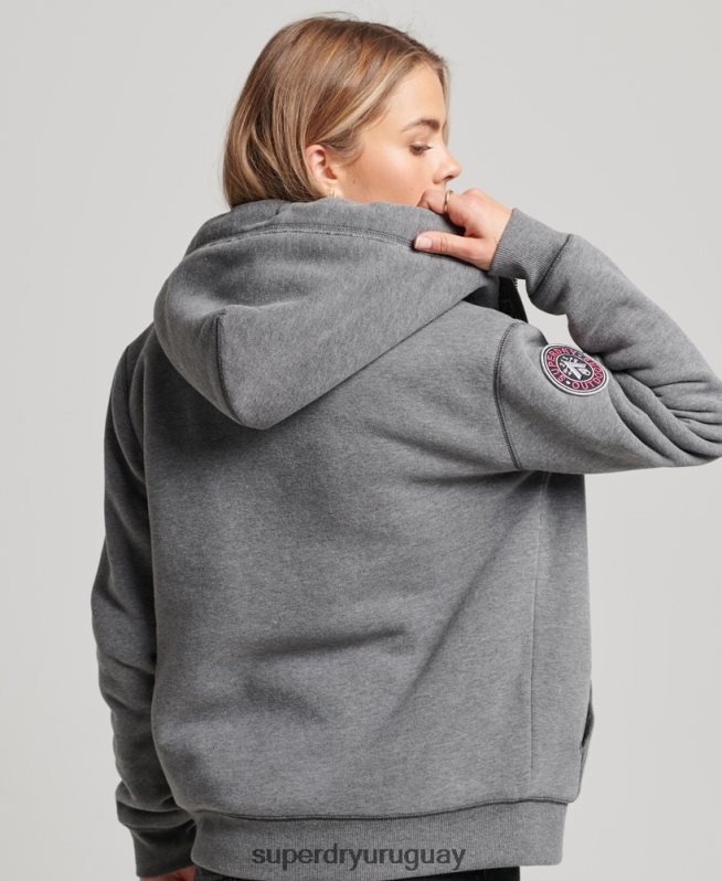 uy Superdry mujer sudadera con capucha y cremallera de borgoña de oso negro de algodón orgánico gris DT2N8Z5991 ropa