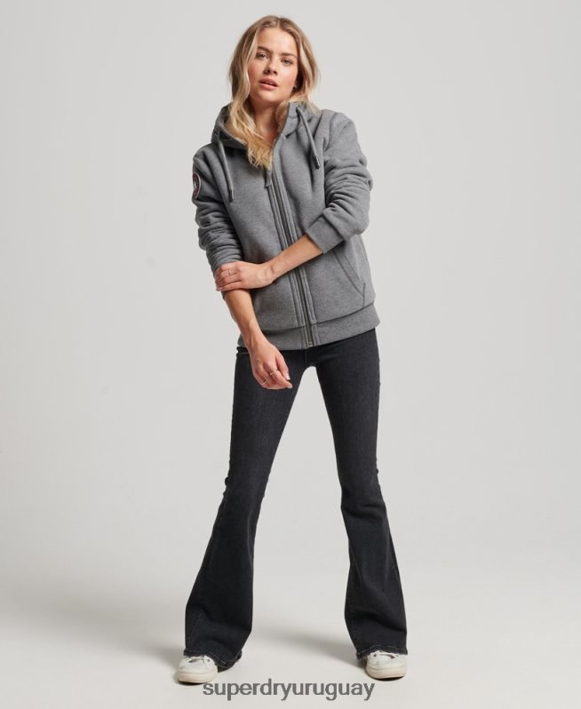 uy Superdry mujer sudadera con capucha y cremallera de borgoña de oso negro de algodón orgánico gris DT2N8Z5991 ropa
