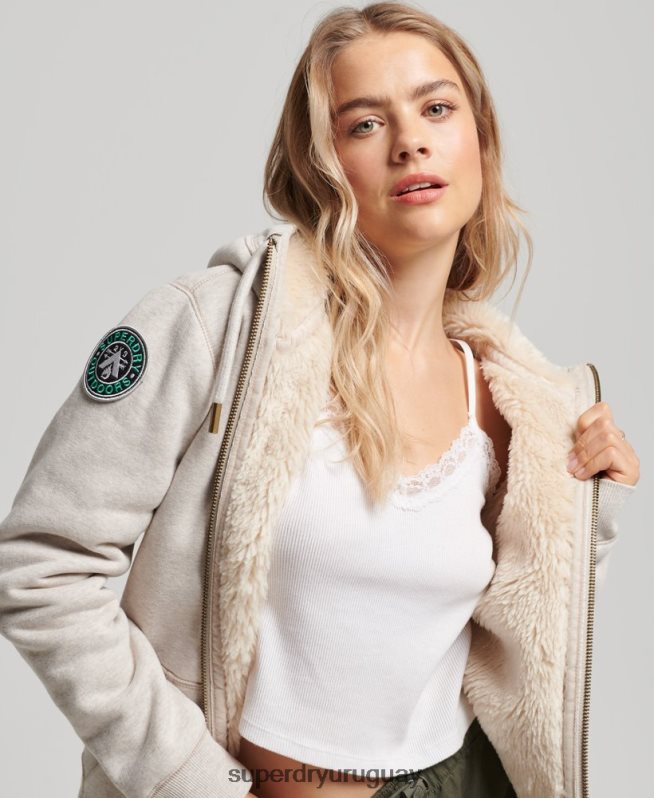 uy Superdry mujer sudadera con capucha y cremallera de borgoña de oso negro de algodón orgánico gris claro DT2N8Z6093 ropa