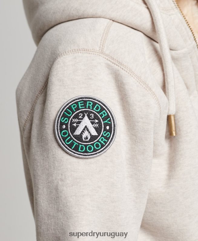 uy Superdry mujer sudadera con capucha y cremallera de borgoña de oso negro de algodón orgánico gris claro DT2N8Z6093 ropa