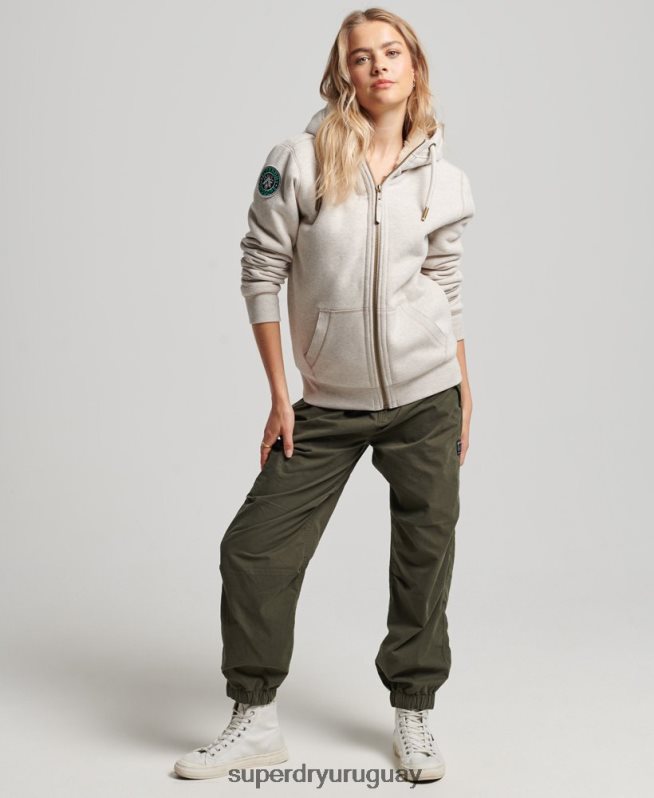 uy Superdry mujer sudadera con capucha y cremallera de borgoña de oso negro de algodón orgánico gris claro DT2N8Z6093 ropa