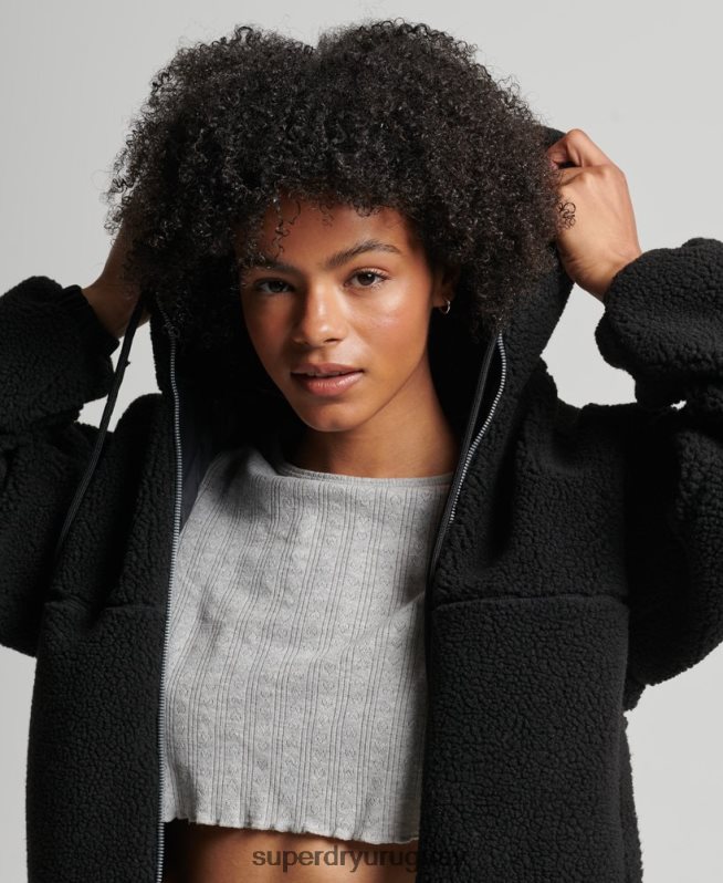 uy Superdry mujer sudadera con capucha y cremallera negro DT2N8Z3401 ropa