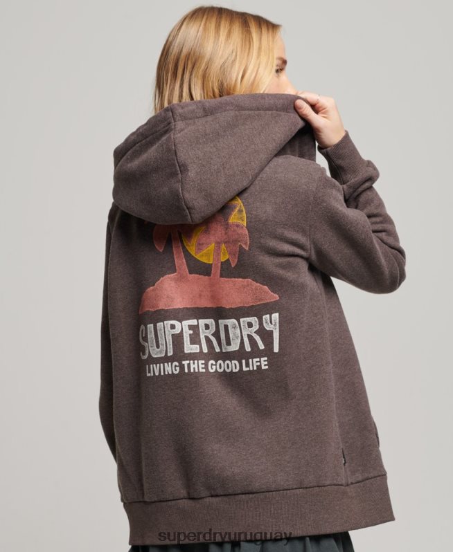uy Superdry mujer sudadera con capucha y cremallera vintage cali marrón DT2N8Z2142 ropa