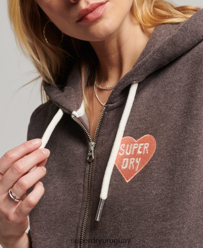 uy Superdry mujer sudadera con capucha y cremallera vintage cali marrón DT2N8Z2142 ropa