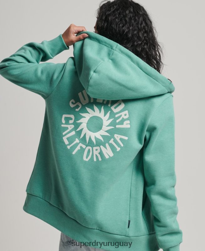 uy Superdry mujer sudadera con capucha y cremallera vintage cali verde DT2N8Z2271 ropa