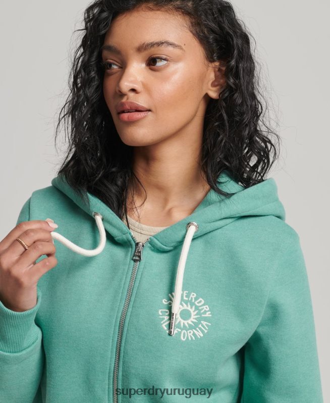 uy Superdry mujer sudadera con capucha y cremallera vintage cali verde DT2N8Z2271 ropa