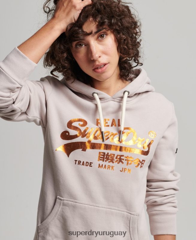 uy Superdry mujer sudadera con capucha y detalles beige DT2N8Z3424 ropa