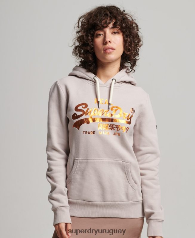 uy Superdry mujer sudadera con capucha y detalles beige DT2N8Z3424 ropa