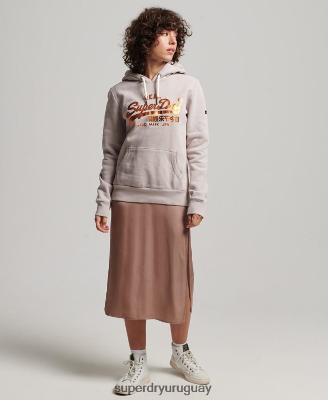 uy Superdry mujer sudadera con capucha y detalles beige DT2N8Z3424 ropa