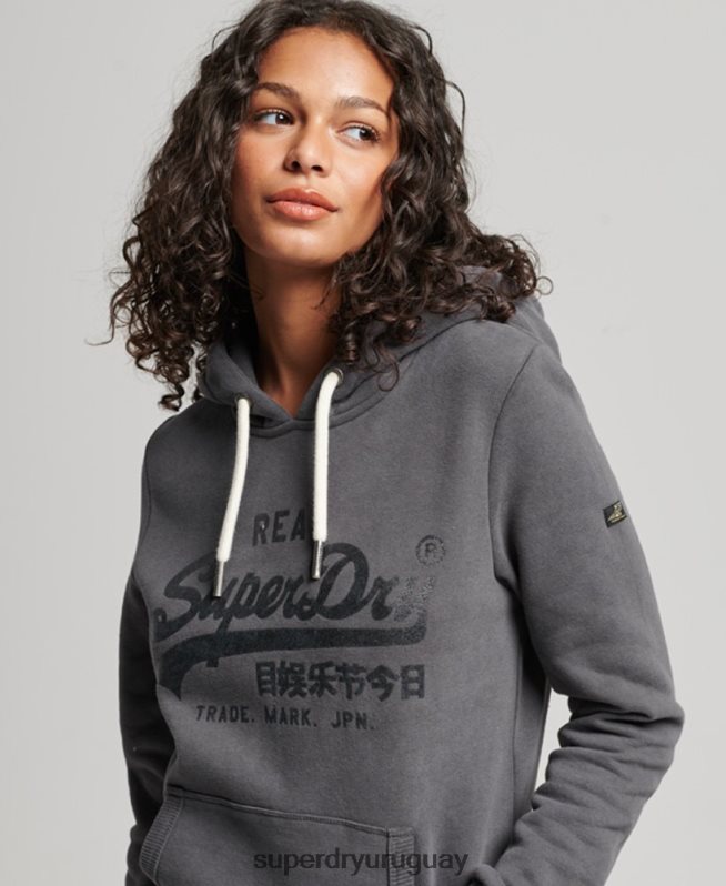 uy Superdry mujer sudadera con capucha y detalles gris oscuro DT2N8Z3405 ropa