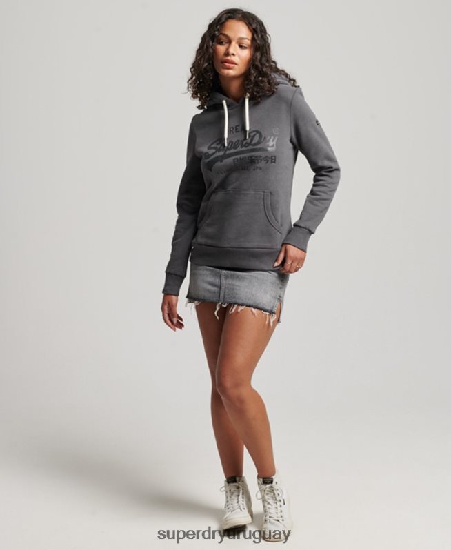 uy Superdry mujer sudadera con capucha y detalles gris oscuro DT2N8Z3405 ropa