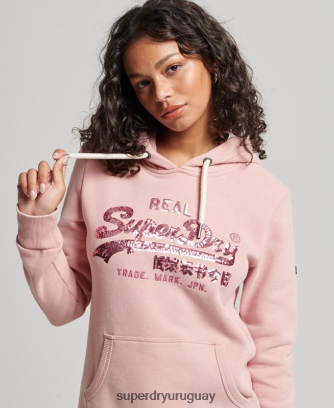 uy Superdry mujer sudadera con capucha y detalles rosa DT2N8Z3314 ropa