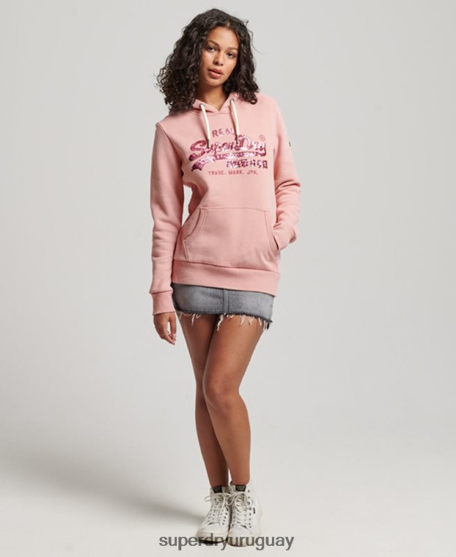 uy Superdry mujer sudadera con capucha y detalles rosa DT2N8Z3314 ropa